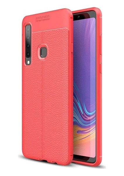Jopus Samsung Galaxy A9 2018 Kılıf Deri Desenli Lüx Niss Silikon - Kırmızı
