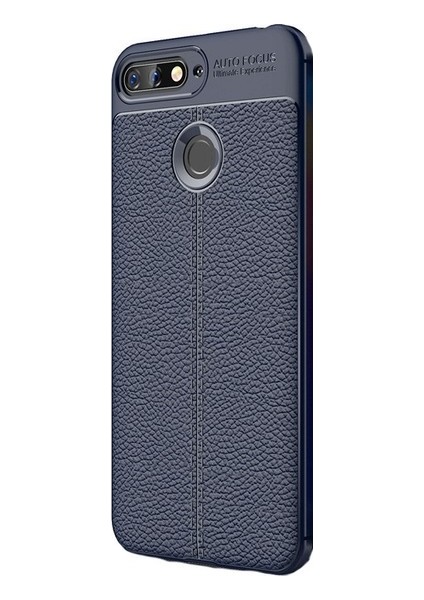 Jopus Huawei Y7 2018 Kılıf Deri Desenli Lüx Niss Silikon - Lacivert