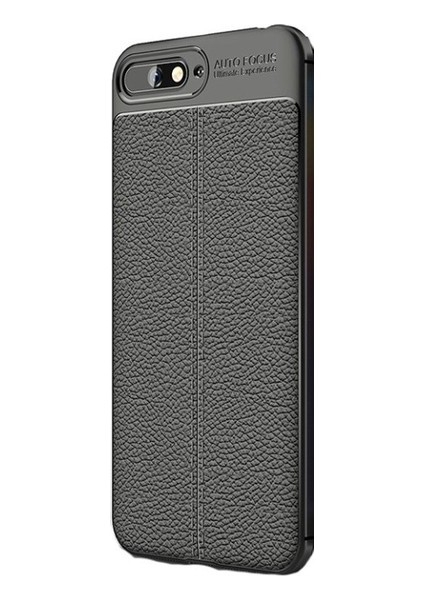 Jopus Huawei Y6 2018 Kılıf Deri Desenli Lüx Niss Silikon - Siyah