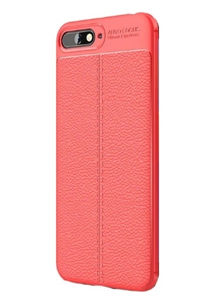 Jopus Huawei Y6 2018 Kılıf Deri Desenli Lüx Niss Silikon - Kırmızı
