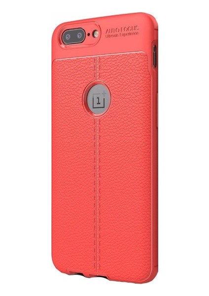 Jopus One Plus 5 Kılıf Deri Desenli Lüx Niss Silikon - Kırmızı