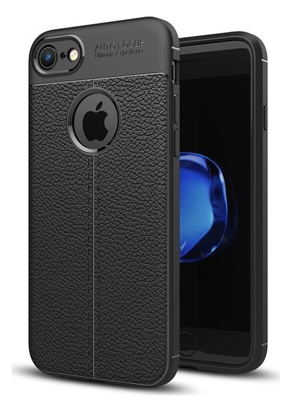 Jopus Apple iPhone 6 - 6S Kılıf Deri Desenli Lüx Niss Silikon - Siyah + Cam Ekran Koruyucu