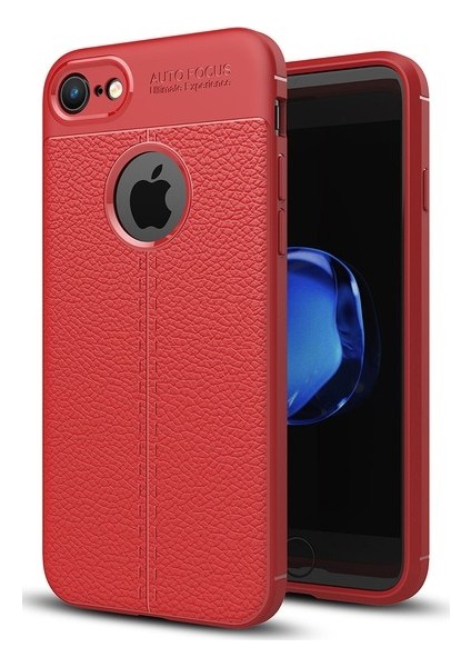 Jopus Apple iPhone 7 Kılıf Deri Desenli Lüx Niss Silikon - Kırmızı + Cam Ekran Koruyucu