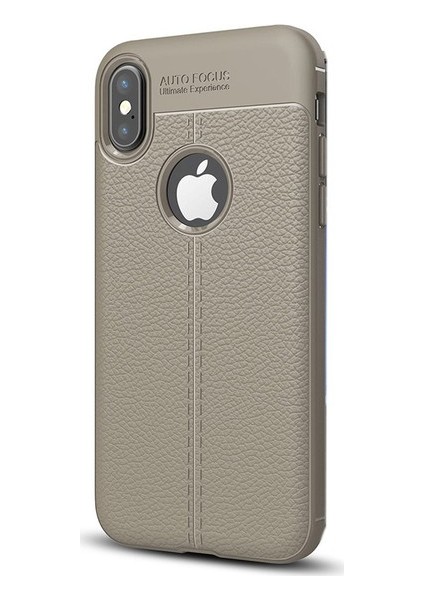Jopus Apple iPhone XS Kılıf Deri Desenli Lüx Niss Silikon - Gri + Cam Ekran Koruyucu