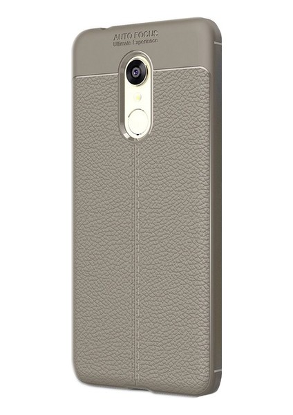 Jopus Xioami Redmi 5 Plus Kılıf Deri Desenli Lüx Niss Silikon - Gri + Cam Ekran Koruyucu
