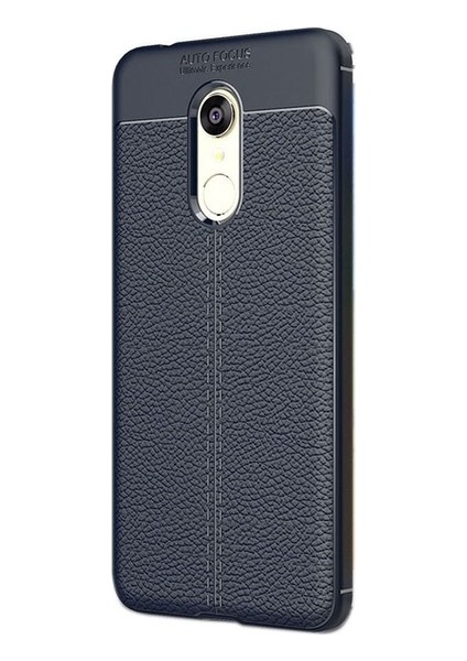 Jopus Xioami Redmi 5 Kılıf Deri Desenli Lüx Niss Silikon - Lacivert + Cam Ekran Koruyucu