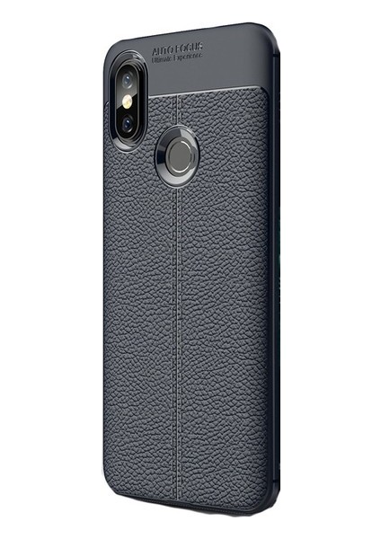 Jopus Xioami Mi 8 SE Kılıf Deri Desenli Lüx Niss Silikon - Lacivert + Cam Ekran Koruyucu