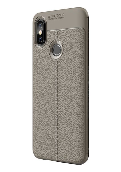 Jopus Xioami Mi 8 SE Kılıf Deri Desenli Lüx Niss Silikon - Gri + Cam Ekran Koruyucu