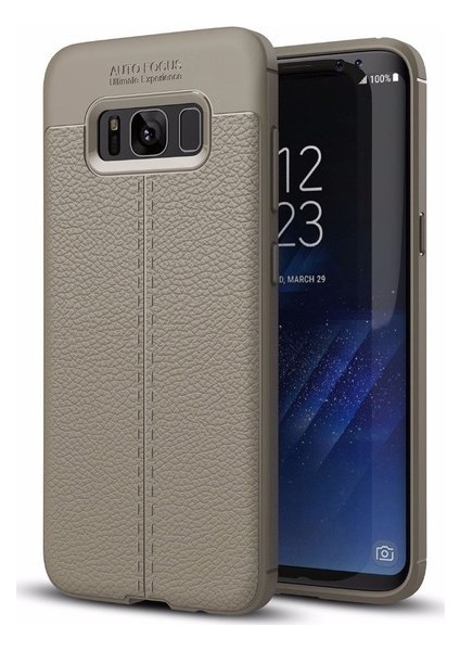 Jopus Samsung Galaxy S8 Kılıf Deri Desenli Lüx Niss Silikon - Gri + 3D Ekran Koruyucu