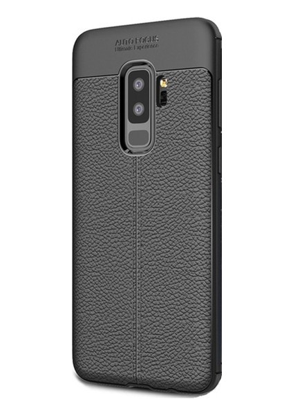 Jopus Samsung Galaxy S9 Plus Kılıf Deri Desenli Lüx Niss Silikon - Siyah + 3D Ekran Koruyucu