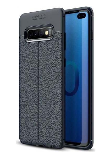 Jopus Samsung Galaxy S10E Kılıf Deri Desenli Lüx Niss Silikon - Lacivert + 3D Ekran Koruyucu
