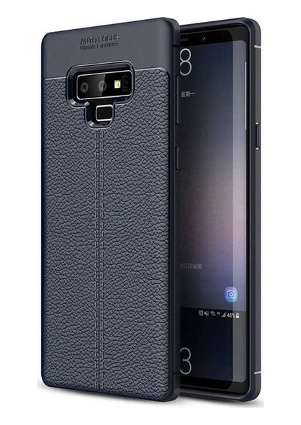 Jopus Samsung Galaxy Note 9 Kılıf Deri Desenli Lüx Niss Silikon - Lacivert + 3D Ekran Koruyucu