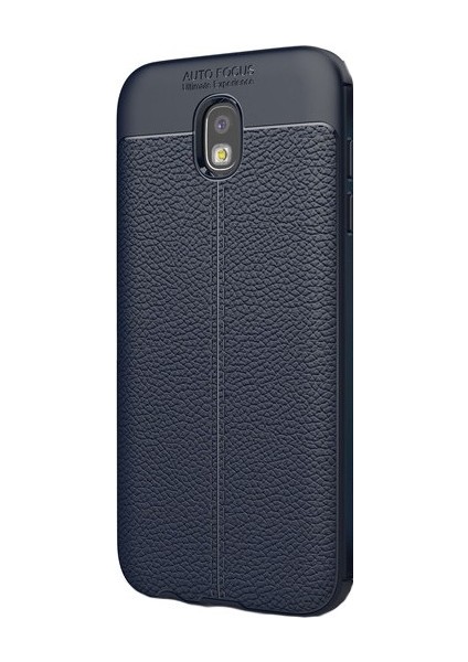 Jopus Samsung Galaxy J5 Pro Kılıf Deri Desenli Lüx Niss Silikon - Lacivert + Cam Ekran Koruyucu