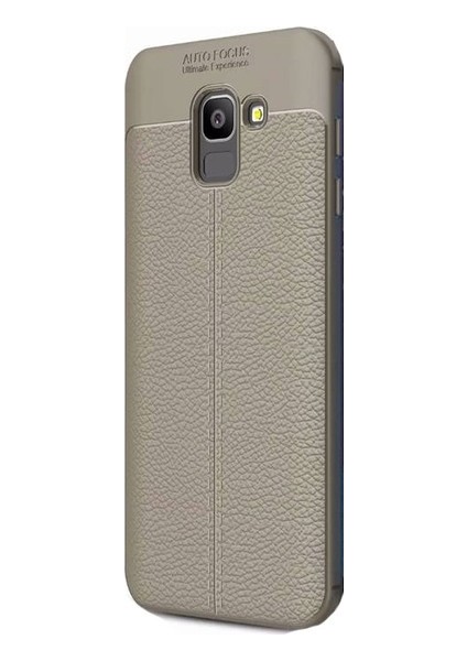 Jopus Samsung Galaxy J6 Kılıf Deri Desenli Lüx Niss Silikon - Gri + Cam Ekran Koruyucu