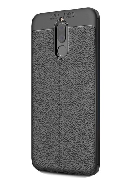 Jopus Huawei Mate 10 Lite Kılıf Deri Desenli Lüx Niss Silikon - Siyah + Cam Ekran Koruyucu