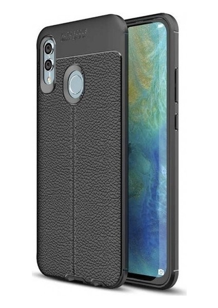 Jopus Huawei P Smart 2019 Kılıf Deri Desenli Lüx Niss Silikon - Siyah + Cam Ekran Koruyucu