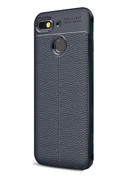 Jopus General Mobile GM 8 Go Kılıf Deri Desenli Lüx Niss Silikon - Lacivert + Cam Ekran Koruyucu