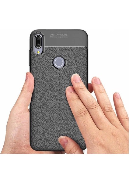 Jopus One Plus 5 Kılıf Deri Desenli Lüx Niss Silikon - Gri + Cam Ekran Koruyucu