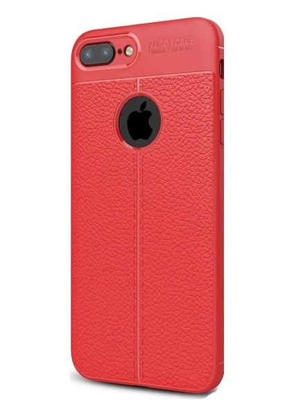 Jopus Apple iPhone 7 Plus Kılıf Deri Desenli Lüx Niss Silikon - Kırmızı + Nano Ekran Koruyucu
