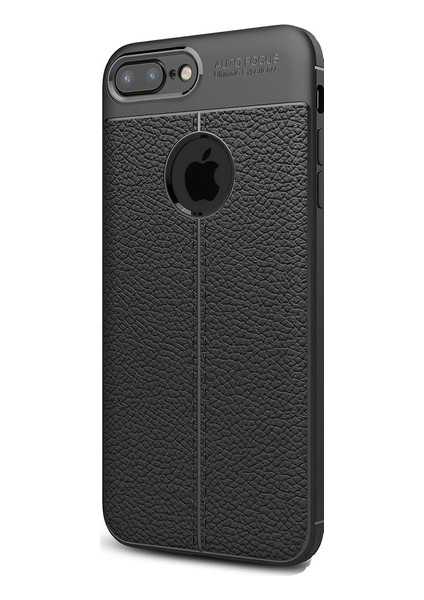 Jopus Apple iPhone 8 Plus Kılıf Deri Desenli Lüx Niss Silikon - Siyah + Nano Ekran Koruyucu