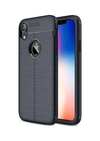 Jopus Apple iPhone XR Kılıf Deri Desenli Lüx Niss Silikon - Lacivert + Nano Ekran Koruyucu