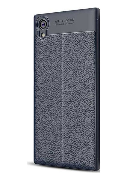 Jopus Sony Xperia XA1 Plus Kılıf Deri Desenli Lüx Niss Silikon - Lacivert + Nano Ekran Koruyucu