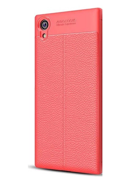 Jopus Sony Xperia XA1 Plus Kılıf Deri Desenli Lüx Niss Silikon - Kırmızı + Nano Ekran Koruyucu