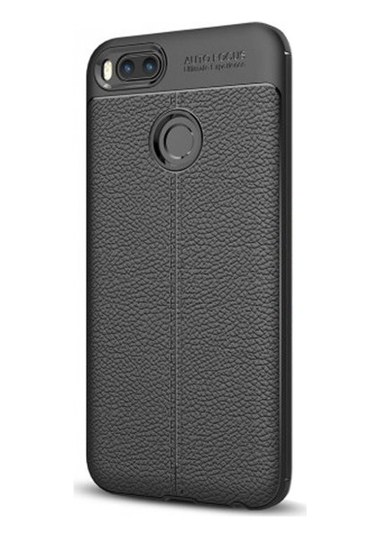 Jopus Xioami Mi A1 - 5X Kılıf Deri Desenli Lüx Niss Silikon - Siyah + Nano Ekran Koruyucu