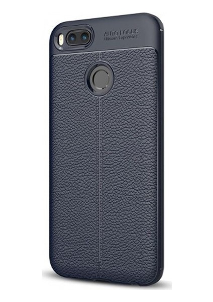 Jopus Xioami Mi A1 - 5X Kılıf Deri Desenli Lüx Niss Silikon - Lacivert + Nano Ekran Koruyucu