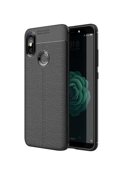 Jopus Xioami Redmi S2 Kılıf Deri Desenli Lüx Niss Silikon - Siyah + Nano Ekran Koruyucu