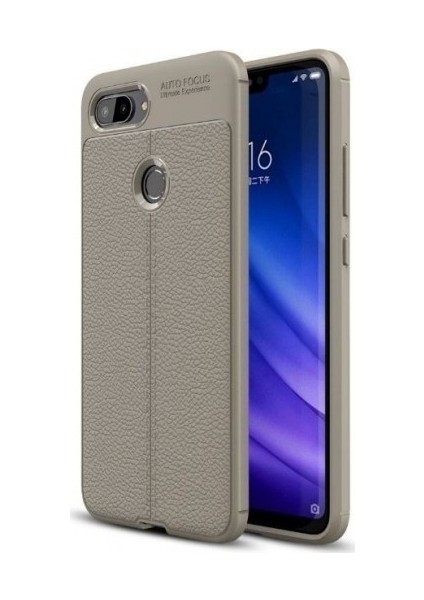 Jopus Xioami Mi 8 Lite Kılıf Deri Desenli Lüx Niss Silikon - Gri + Nano Ekran Koruyucu