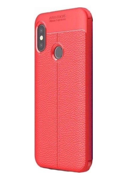 Jopus Xioami Mi A2 - 6X Kılıf Deri Desenli Lüx Niss Silikon - Kırmızı + Nano Ekran Koruyucu