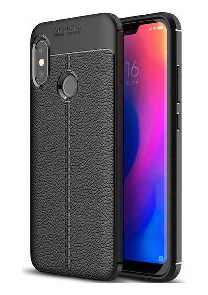 Jopus Xioami Mi A2 Lite Kılıf Deri Desenli Lüx Niss Silikon - Siyah + Nano Ekran Koruyucu