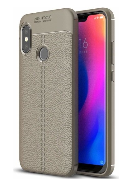 Jopus Xioami Mi A2 Lite Kılıf Deri Desenli Lüx Niss Silikon - Gri + Nano Ekran Koruyucu