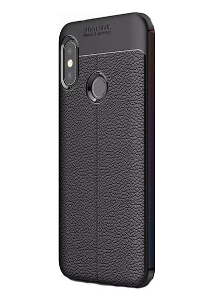 Jopus Xioami Mi Max 3 Kılıf Deri Desenli Lüx Niss Silikon - Siyah + Nano Ekran Koruyucu