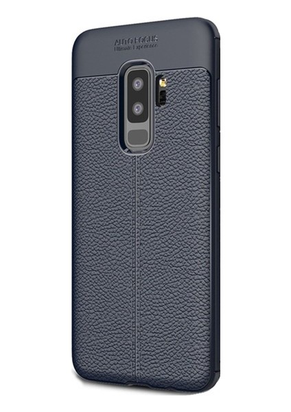 Jopus Samsung Galaxy S9 Plus Kılıf Deri Desenli Lüx Niss Silikon - Lacivert + Pet Ekran Koruyucu