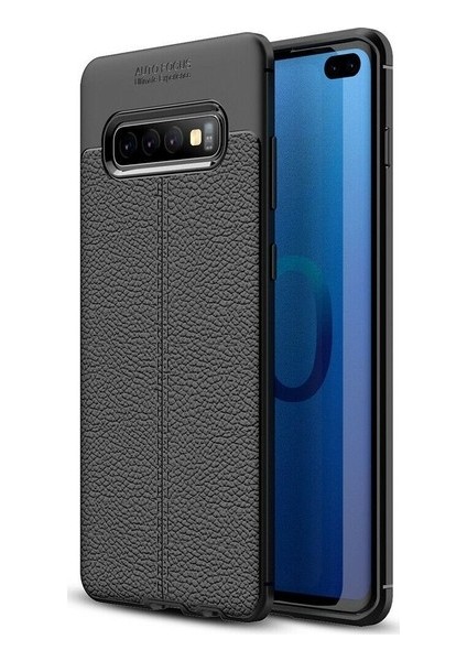 Jopus Samsung Galaxy S10 Kılıf Deri Desenli Lüx Niss Silikon - Siyah + Pet Ekran Koruyucu