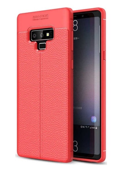 Jopus Samsung Galaxy Note 9 Kılıf Deri Desenli Lüx Niss Silikon - Kırmızı + Pet Ekran Koruyucu