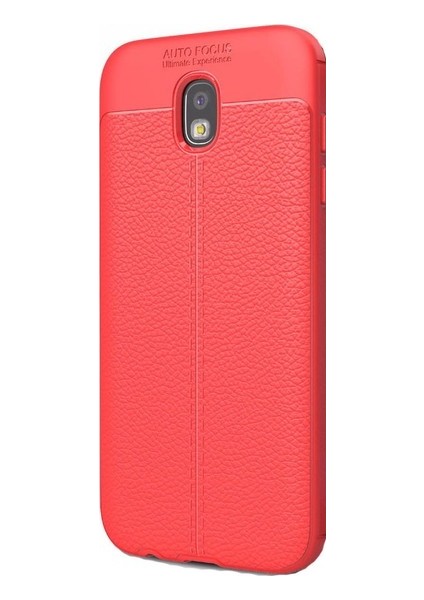 Jopus Samsung Galaxy J5 Pro Kılıf Deri Desenli Lüx Niss Silikon - Kırmızı + Nano Ekran Koruyucu
