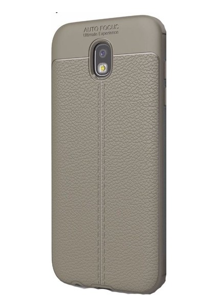 Jopus Samsung Galaxy J5 Pro Kılıf Deri Desenli Lüx Niss Silikon - Gri + Nano Ekran Koruyucu