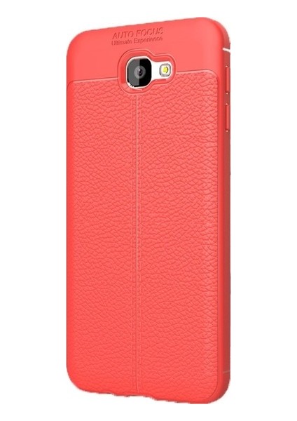 Jopus Samsung Galaxy J5 Prime Kılıf Deri Desenli Lüx Niss Silikon - Kırmızı + Nano Ekran Koruyucu