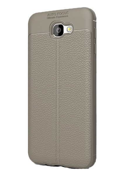 Jopus Samsung Galaxy J5 Prime Kılıf Deri Desenli Lüx Niss Silikon - Gri + Nano Ekran Koruyucu