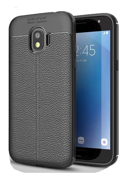 Jopus Samsung Galaxy J2 Pro Kılıf Deri Desenli Lüx Niss Silikon - Siyah + Nano Ekran Koruyucu