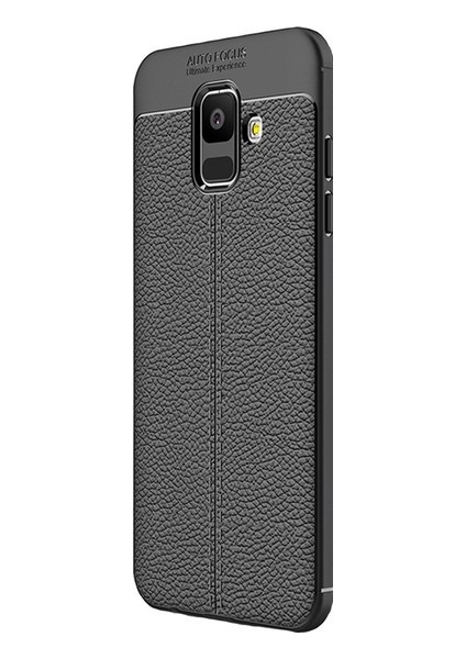 Jopus Samsung Galaxy A6 2018 Kılıf Deri Desenli Lüx Niss Silikon - Siyah + Nano Ekran Koruyucu