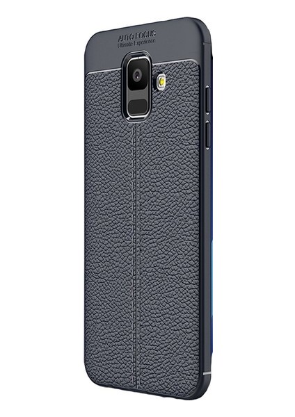 Jopus Samsung Galaxy A6 2018 Kılıf Deri Desenli Lüx Niss Silikon - Lacivert + Nano Ekran Koruyucu