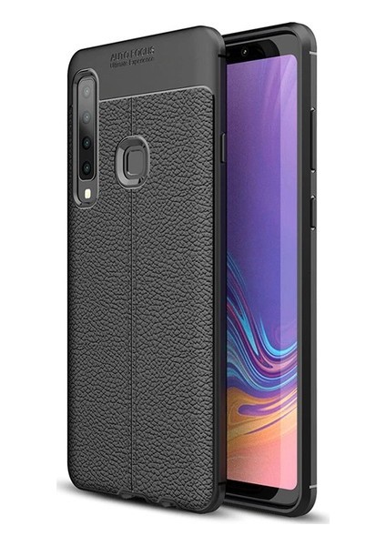 Jopus Samsung Galaxy A9 2018 Kılıf Deri Desenli Lüx Niss Silikon - Siyah + Nano Ekran Koruyucu