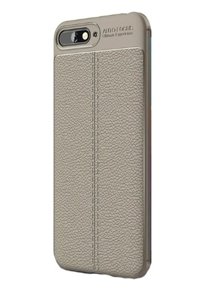Jopus Huawei Y6 2018 Kılıf Deri Desenli Lüx Niss Silikon - Gri + Nano Ekran Koruyucu