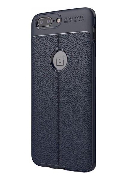 Jopus One Plus 5 Kılıf Deri Desenli Lüx Niss Silikon - Lacivert + Nano Ekran Koruyucu