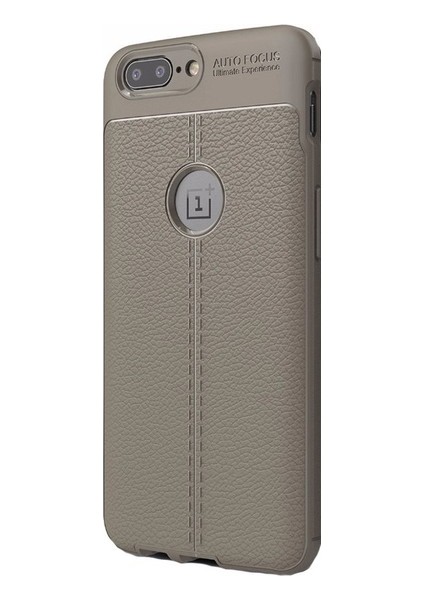 Jopus One Plus 5 Kılıf Deri Desenli Lüx Niss Silikon - Gri + Nano Ekran Koruyucu