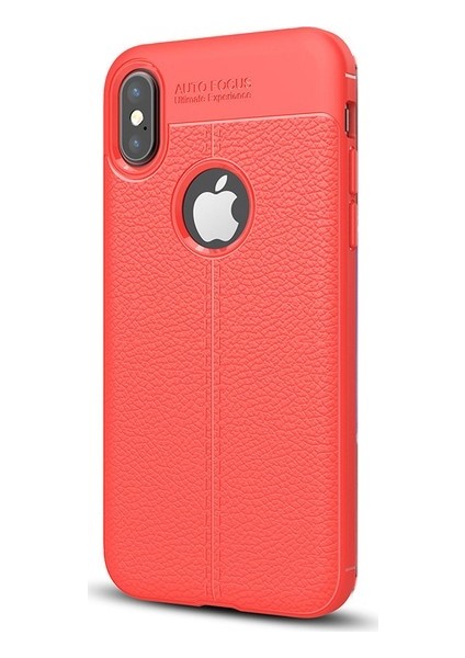 Jopus Apple iPhone X Kılıf Deri Desenli Lüx Niss Silikon - Kırmızı + 5D Nano Ekran Koruyucu